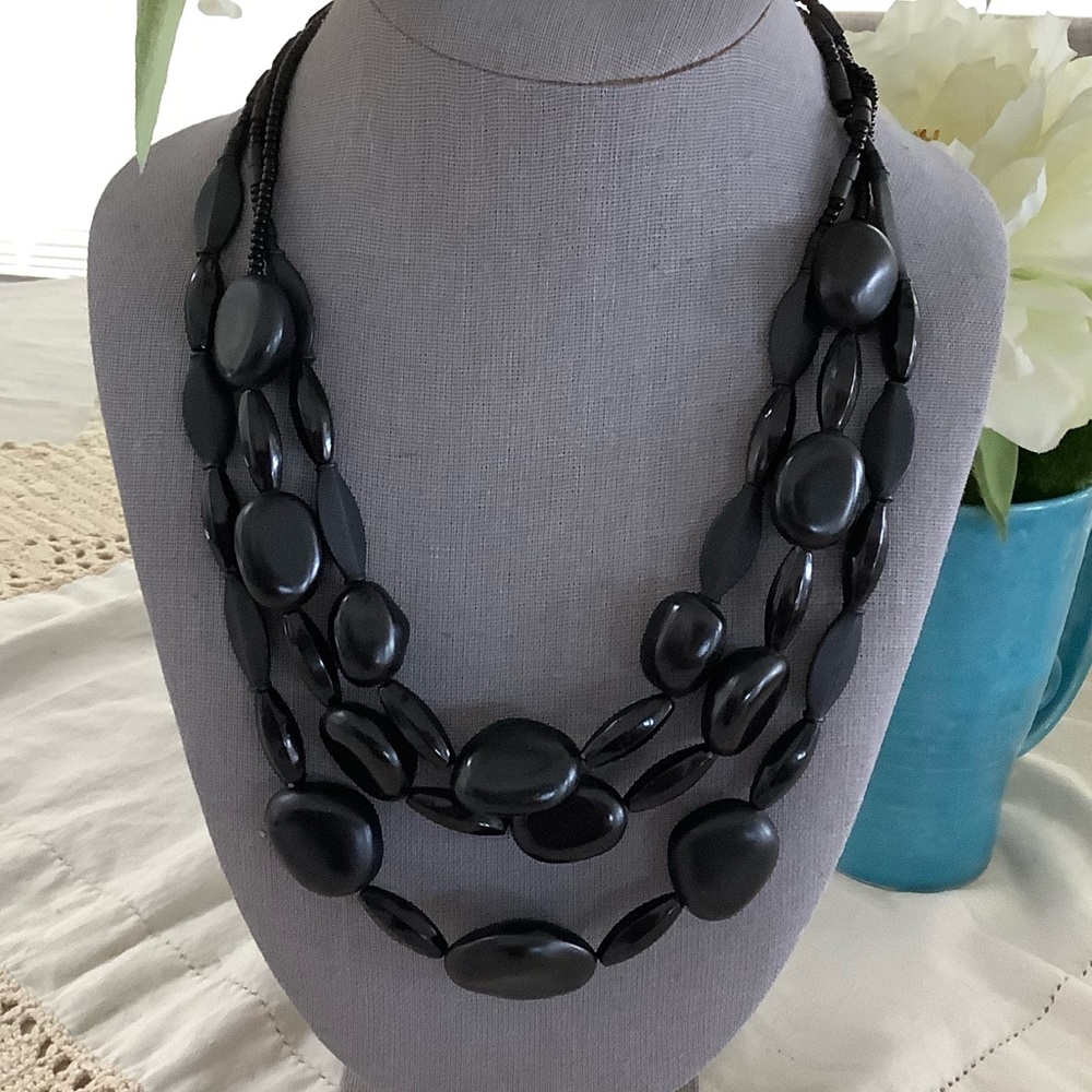 Chicos Black Matt and Shiny Bead Necklace